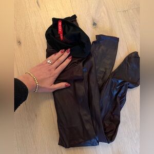 SPANX Faux Leather Leggings in Wine | Small, Tall Inseam